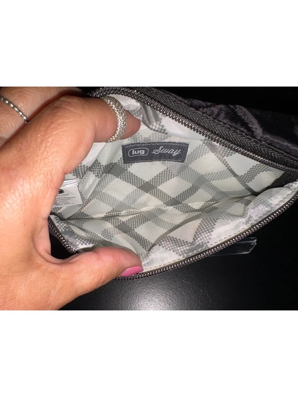 Lug Sway Quilted Pouch Wristlet Metallic Black Plaid Lining